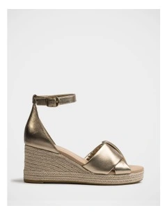 Niley Metallic Leather Espadrille Wedge in Champagne