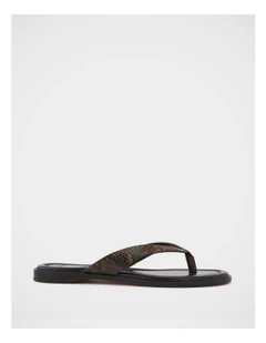 Ethel Emboss Leather Thong in Brown