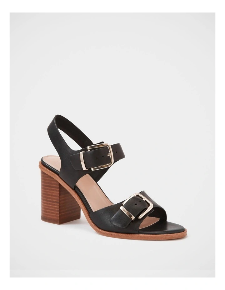 Pipa Leather Block Heel in Black image 2