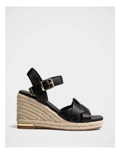 Tarot Pebble Leather Espadrille Wedge in Black