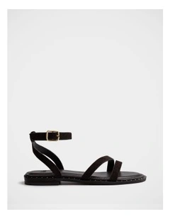 Crystina Suede Leather Strappy Sandal in Chocolate