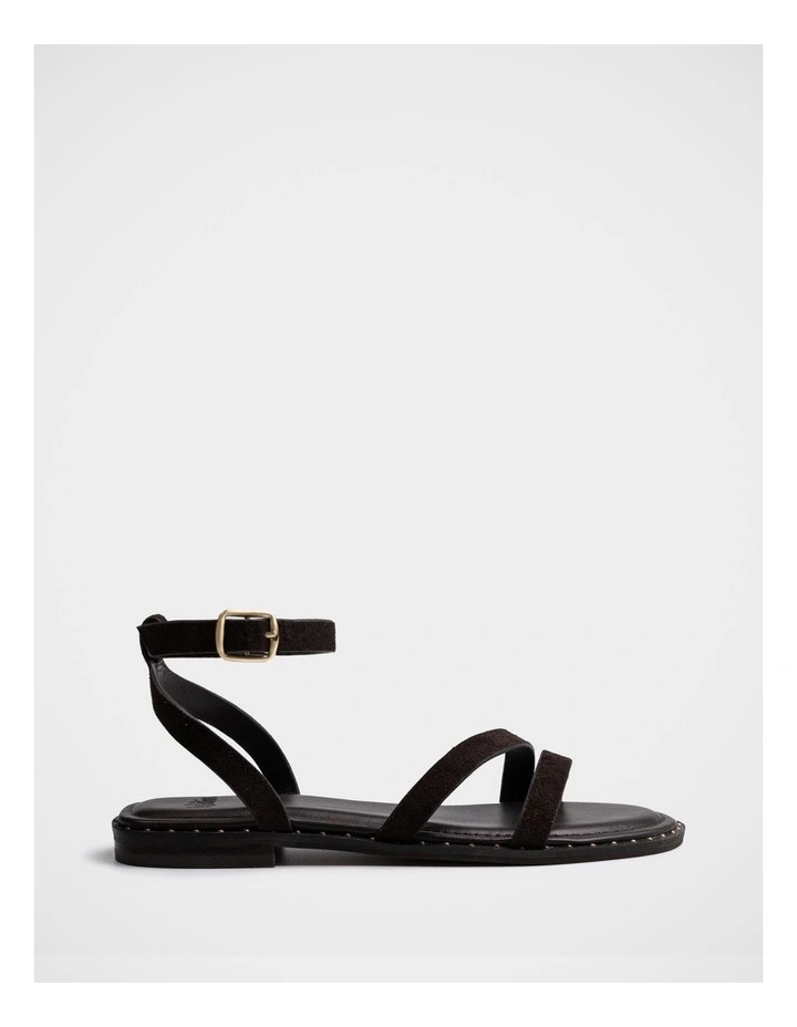 Crystina Suede Leather Strappy Sandal in Chocolate image 1