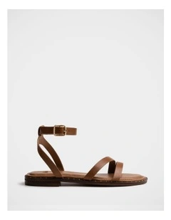 Crystina Leather Strappy Sandal in Dark Cognac