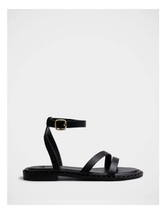 Crystina Leather Strappy Sandal in Black
