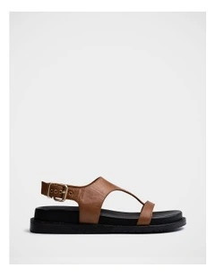 Anina Leather Flatform Sandal in Dark Cognac