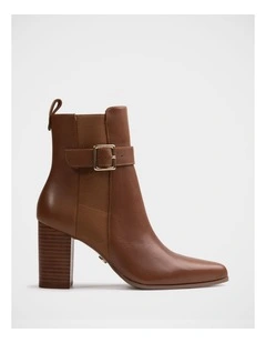 Holli Leather Ankle Boot in Dark Cognac