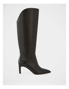 Freda Leather Knee High Boots in Black