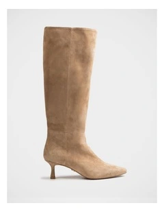 Mia Suede Leather Knee High Boots in Fawn