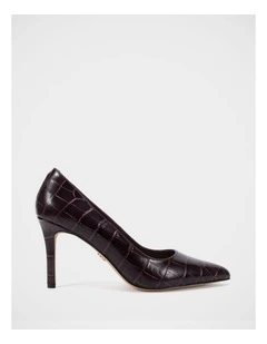 Ravyn Croc Embossed Leather Pump in Raisin