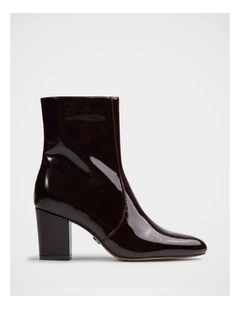 Kyrah Patent Leather Ankle Boots in Raisin