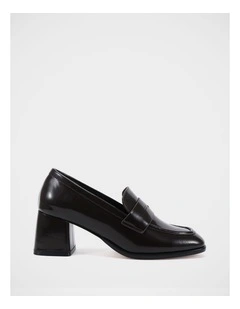 Kylie Leather Heeled Loafer in Espresso