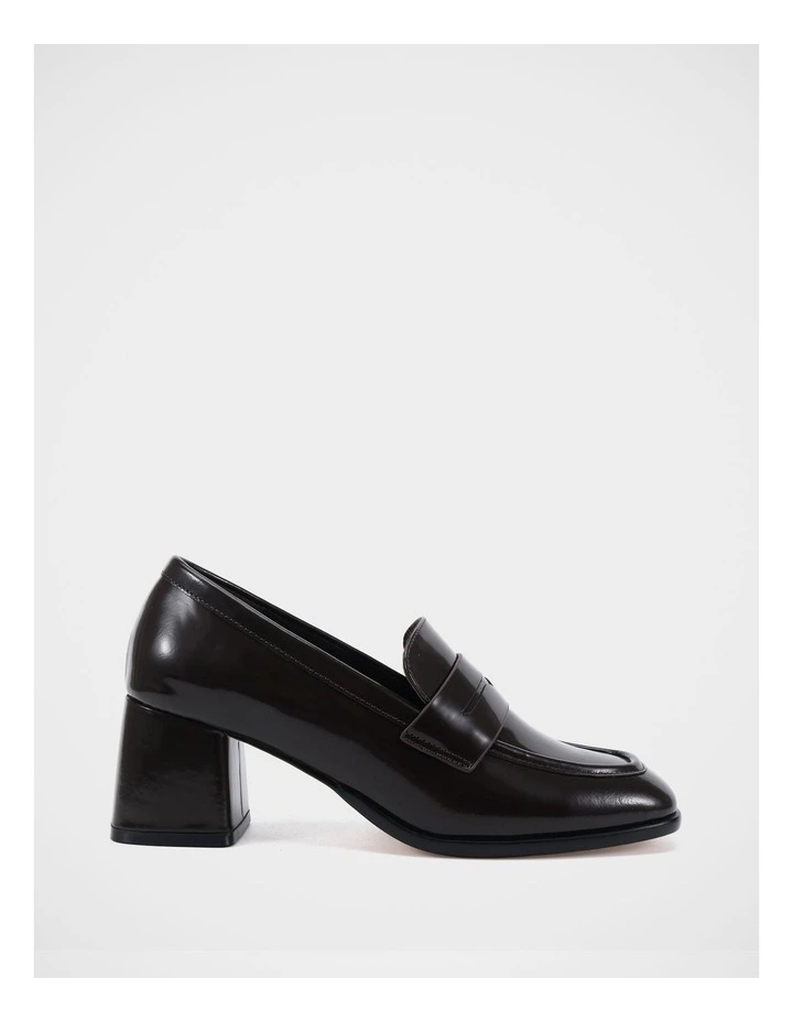 Kylie Leather Heeled Loafer in Espresso image 1