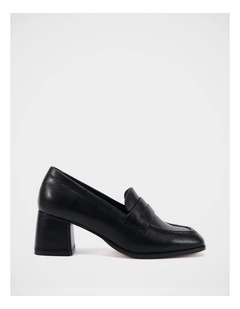 Kylie Leather Heeled Loafer in Black