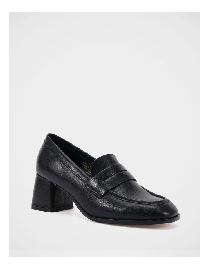 Kylie Leather Heeled Loafer in Black image 2