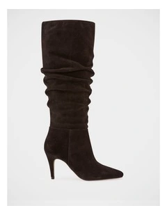 Romayn Suede Leather Knee High Boot in Ebony