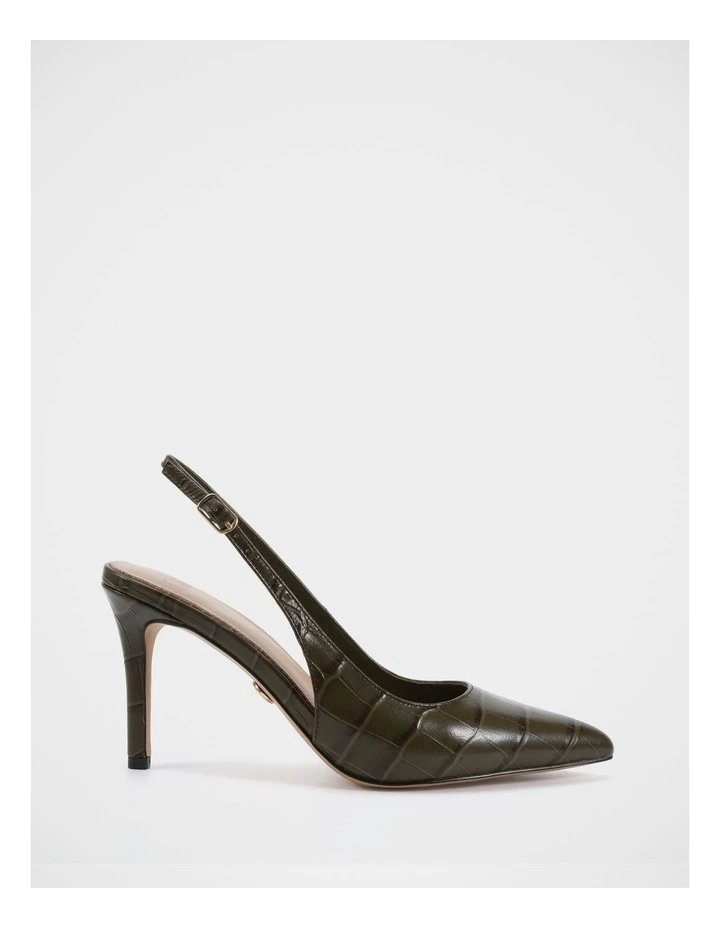 Riker Croc Embossed Leather Slingback in Olive image 1