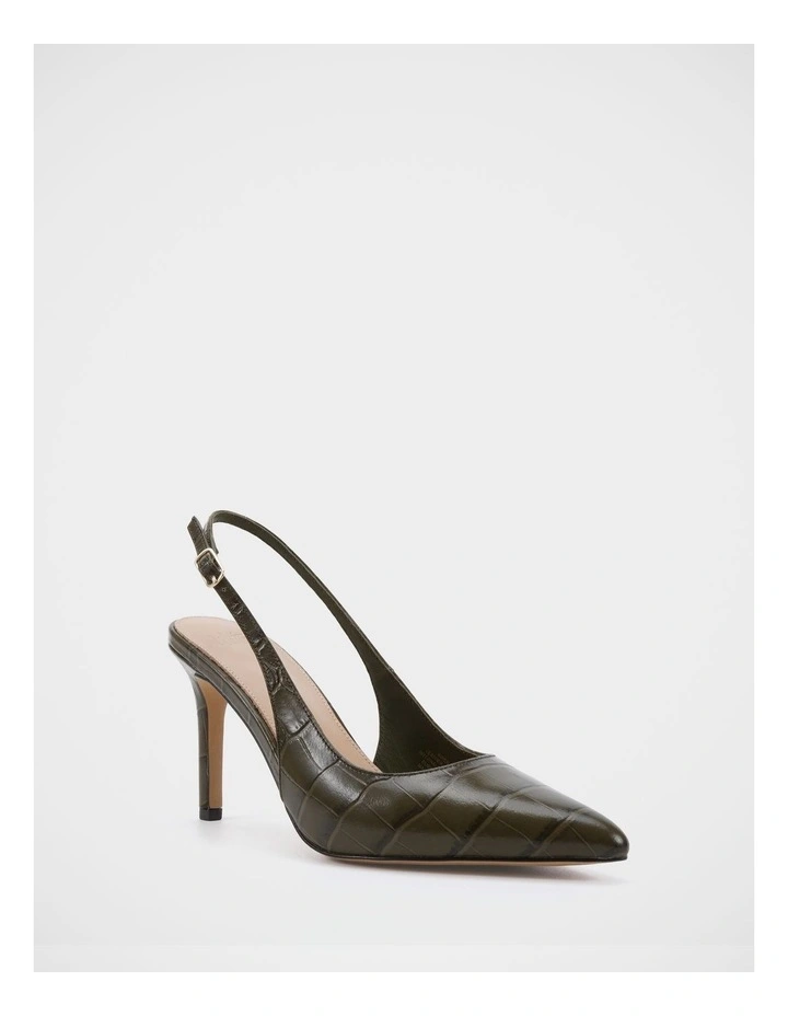 Riker Croc Embossed Leather Slingback in Olive image 2