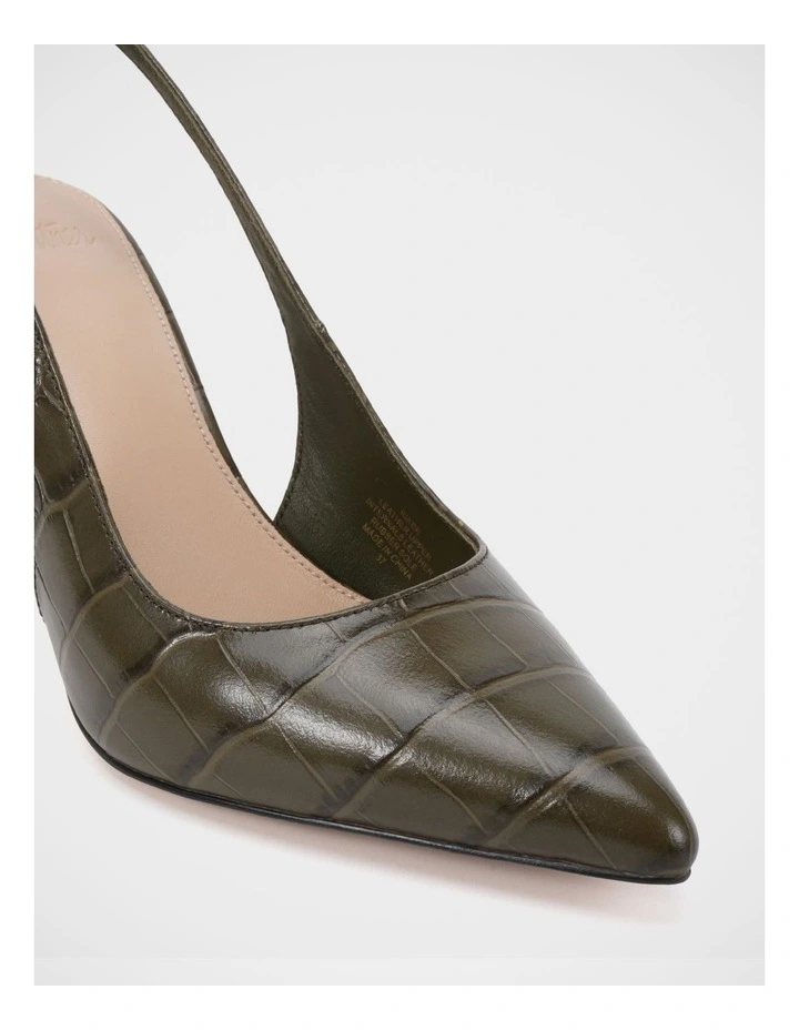 Riker Croc Embossed Leather Slingback in Olive image 3