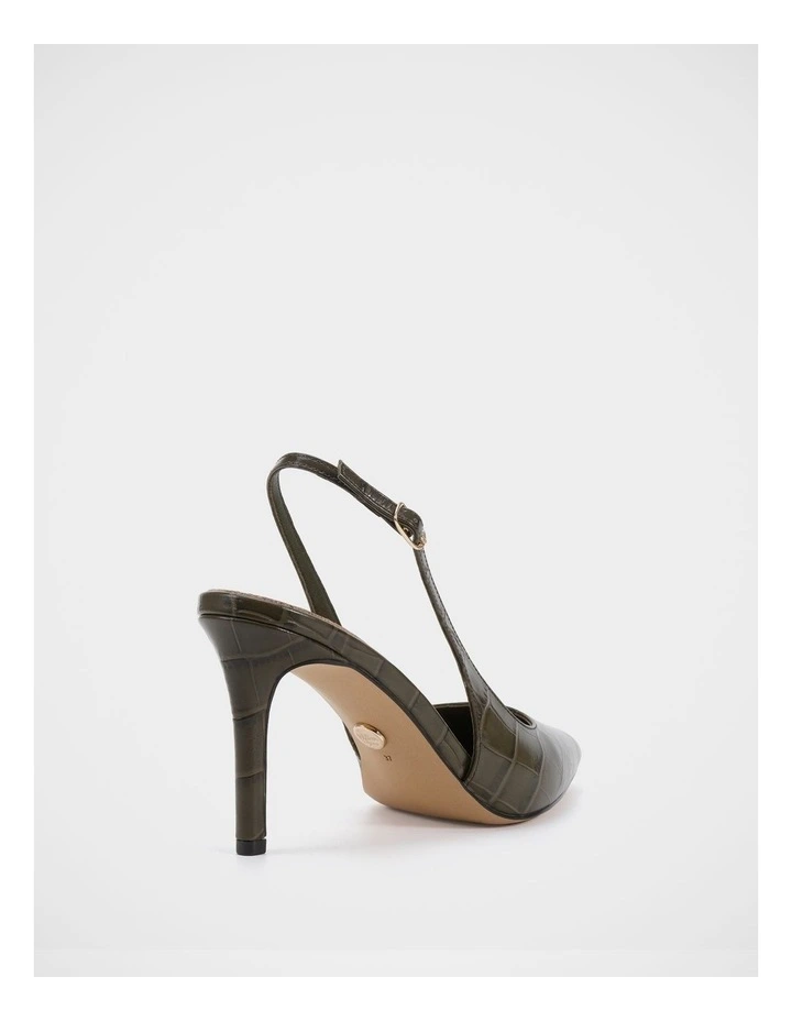 Riker Croc Embossed Leather Slingback in Olive image 4