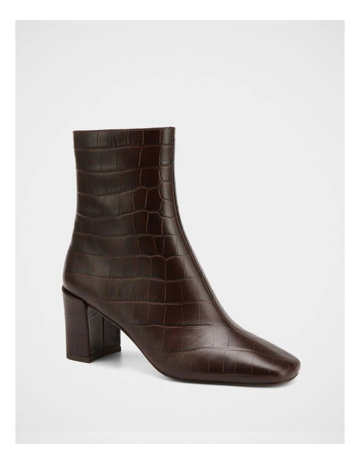 Lena Croc Embossed Leather Ankle Boot in Brown image 2