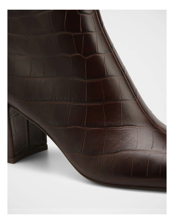 Lena Croc Embossed Leather Ankle Boot in Brown image 3