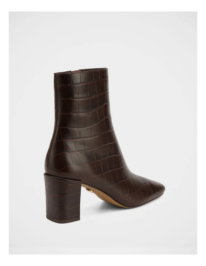 Lena Croc Embossed Leather Ankle Boot in Brown image 4