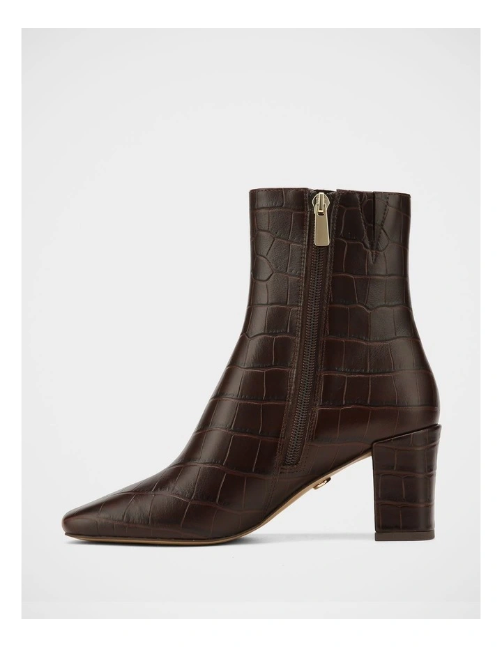 Lena Croc Embossed Leather Ankle Boot in Brown image 6