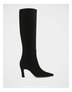 Louella Suede Leather Knee High Boot in Black