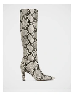 Louella Snake Embossed Leather Knee High Boot in Multi