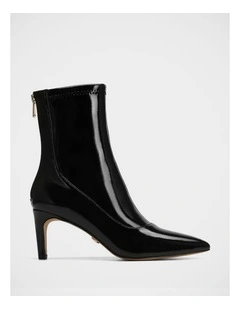Felix Stretch Patent Leather Ankle Boot in Black
