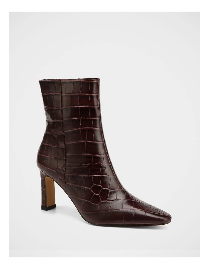 Nina Croc Embossed Leather Ankle Boot in Raisin image 2