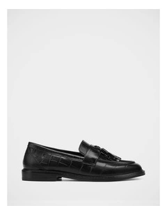 Evelyn Croc Embossed Leather Loafer in Black