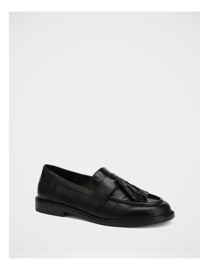 Evelyn Croc Embossed Leather Loafer in Black image 2