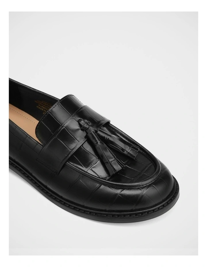 Evelyn Croc Embossed Leather Loafer in Black image 3