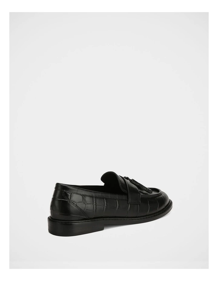 Evelyn Croc Embossed Leather Loafer in Black image 4