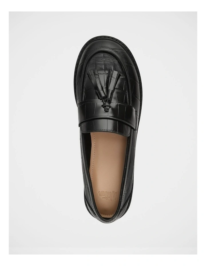 Evelyn Croc Embossed Leather Loafer in Black image 5