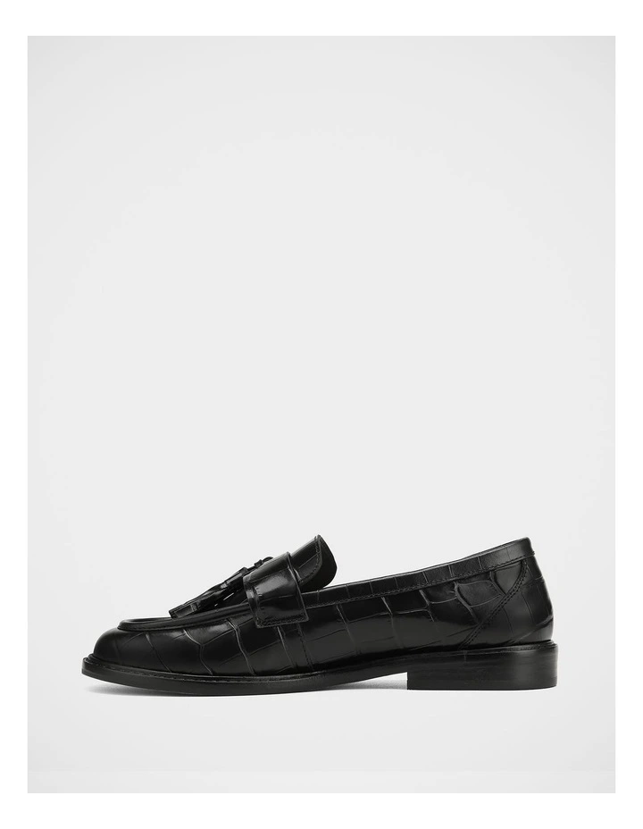 Evelyn Croc Embossed Leather Loafer in Black image 6