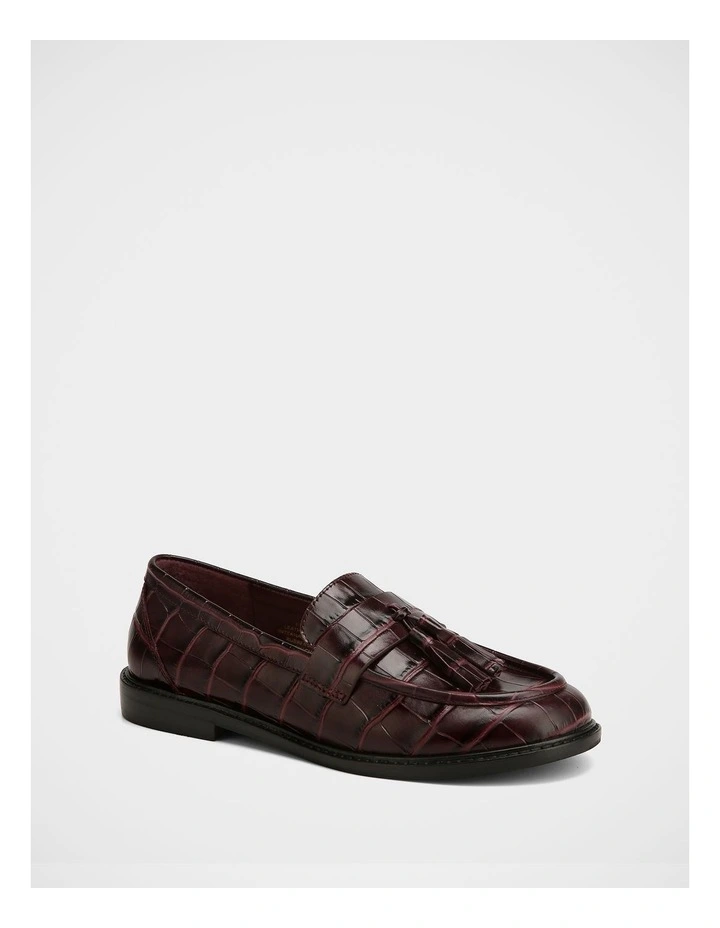 Evelyn Croc Embossed Leather Loafer in Raisin image 2