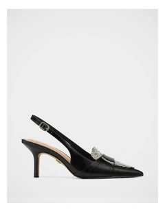 Luna Snake Embossed Leather Slingback in Black