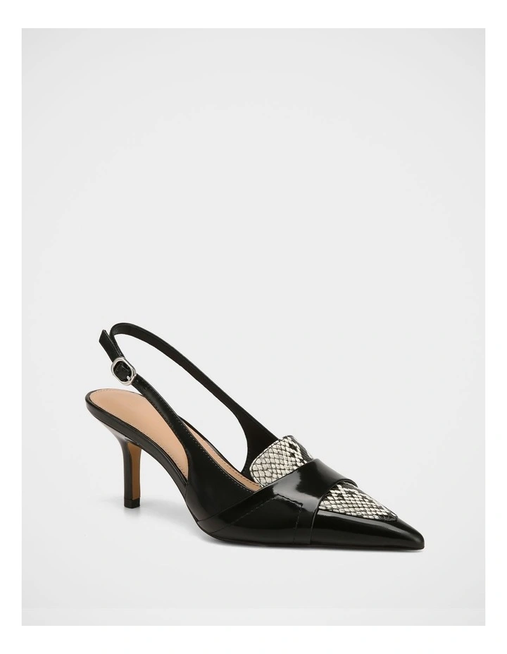 Luna Snake Embossed Leather Slingback in Black image 2