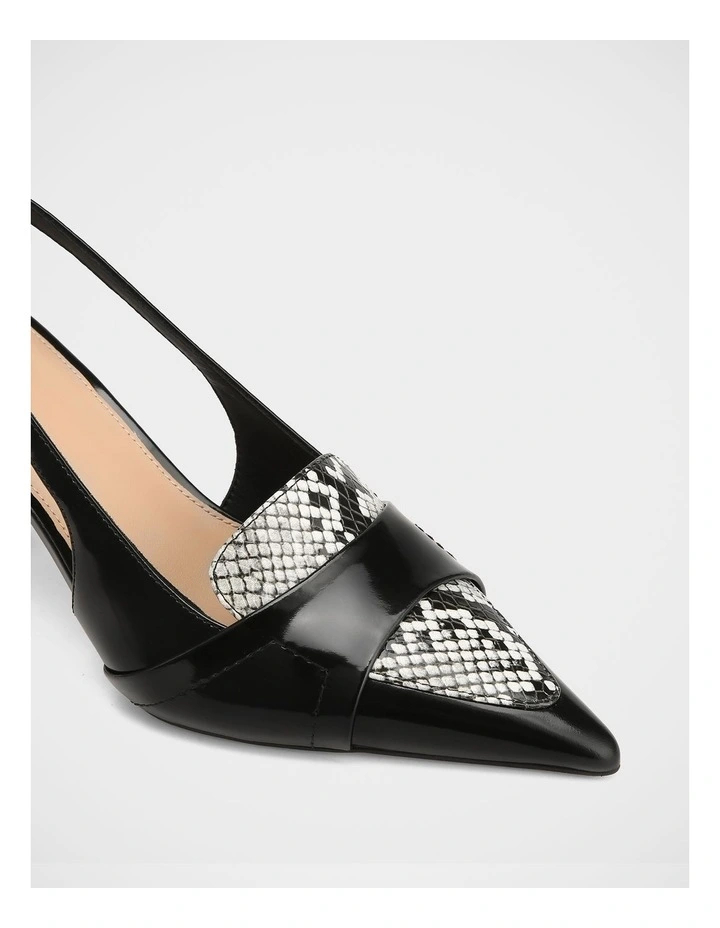 Luna Snake Embossed Leather Slingback in Black image 3