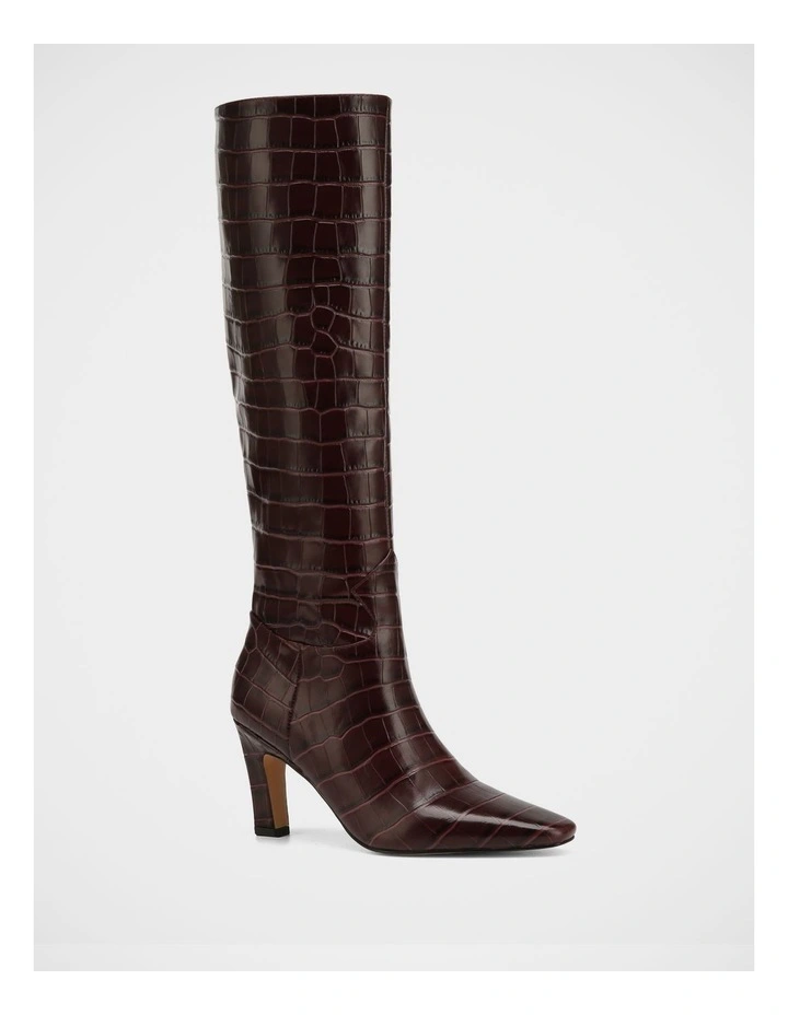 Louella Croc Embossed Leather Knee High Boot in Raisin image 2