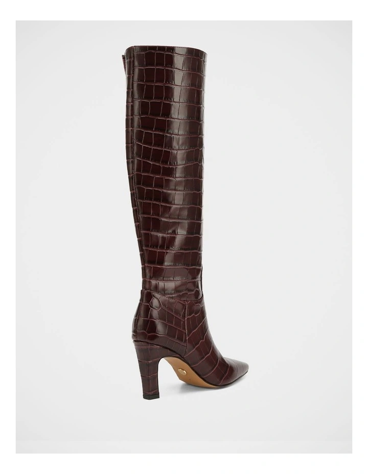 Louella Croc Embossed Leather Knee High Boot in Raisin image 4