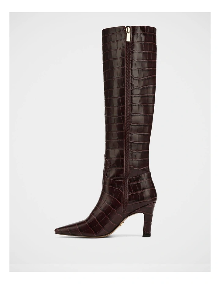 Louella Croc Embossed Leather Knee High Boot in Raisin image 6
