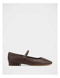 Annie Woven Leather Flat in Chocolate