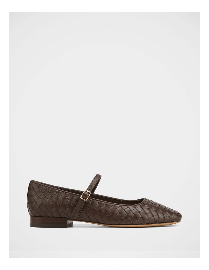Annie Woven Leather Flat in Chocolate image 1