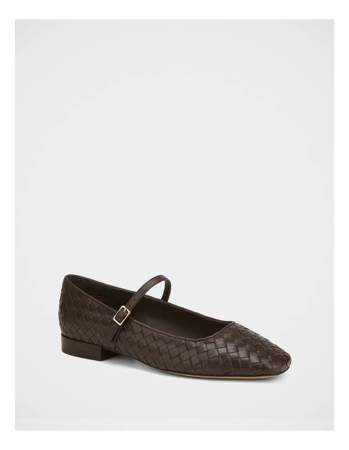 Annie Woven Leather Flat in Chocolate image 2