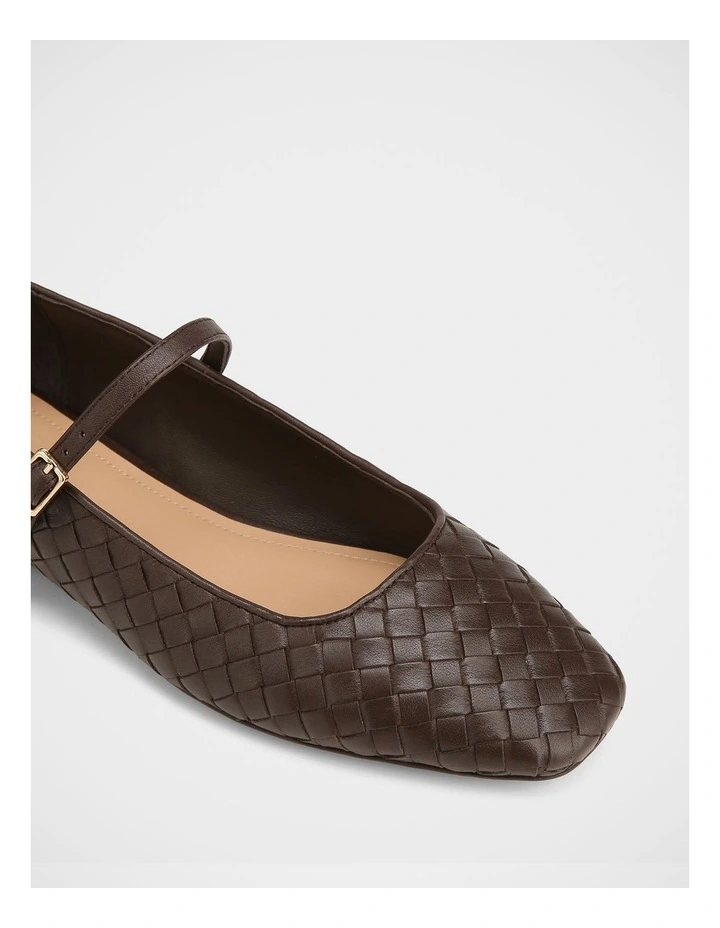 Annie Woven Leather Flat in Chocolate image 3