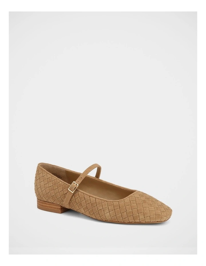 Annie Woven Leather Flat in Tan image 2