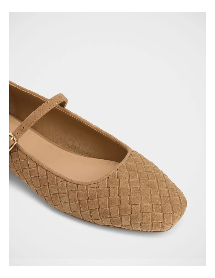 Annie Woven Leather Flat in Tan image 3